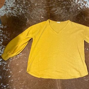 Mustard yellow “BiBi” sweater, size Large, knit with flare sleeves